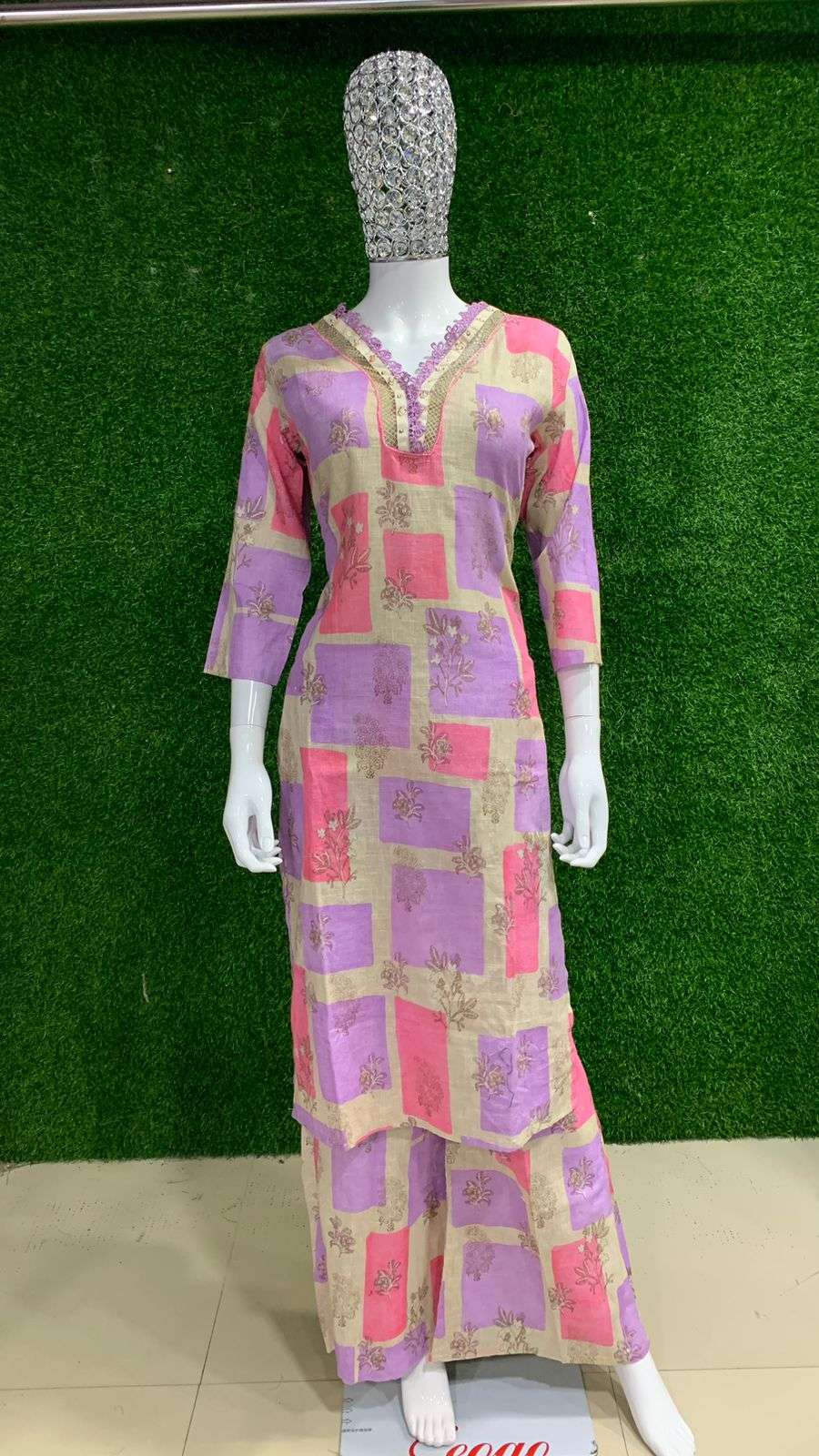 BEMITEX PRESENT PURE LILAN FABRIC FLOWER PRINTED V NECK WORK CORDSET COMBO COLLECTION WHOLESALE SHOP IN SURAT